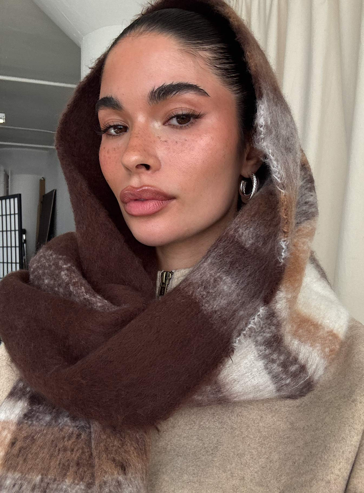 Warm Welcome Scarf Brown Plaid