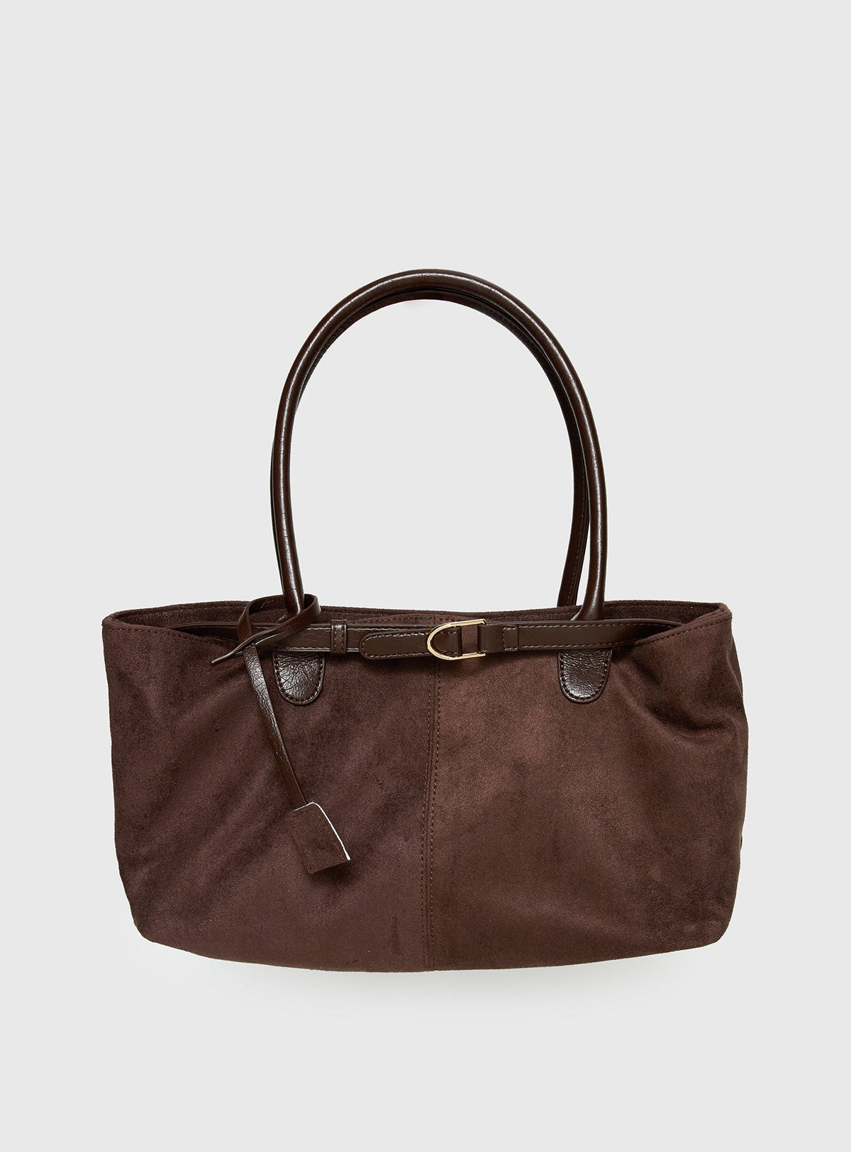 Yearning Faux Suede Buckle Detail Shoulder Bag Choc